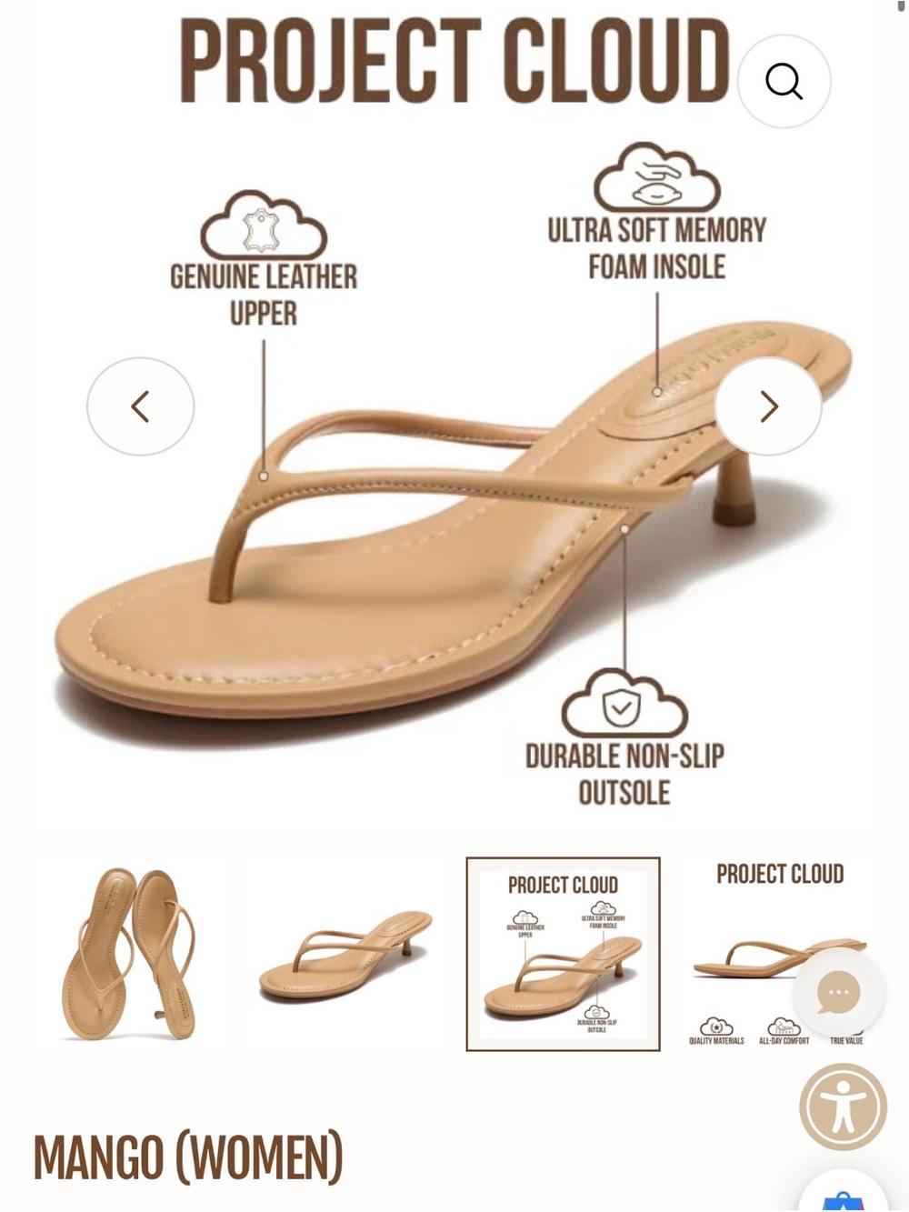 Project cloud Mango Women’s Leather flip flop Thong Sandal in Mango